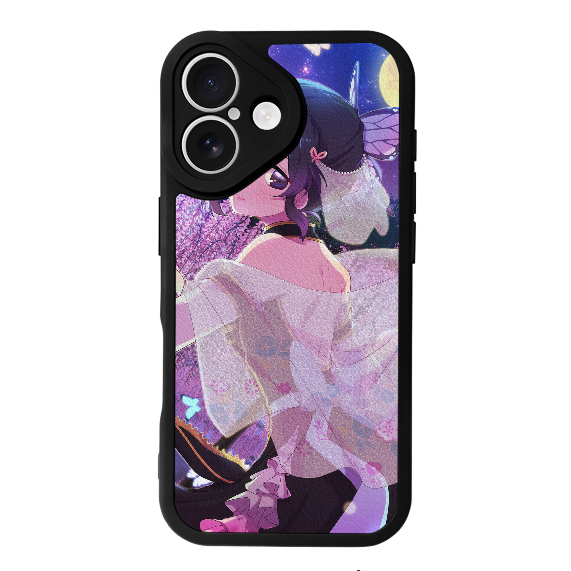 （画像用） 鬼滅の刃（きめつのやいば）蟲柱-胡蝶 しのぶ／こちょう しのぶ Kochou Shinobu 【iPhone 16シリーズ対応】シリコンスマホケース（レザー調） 材質：シリコン